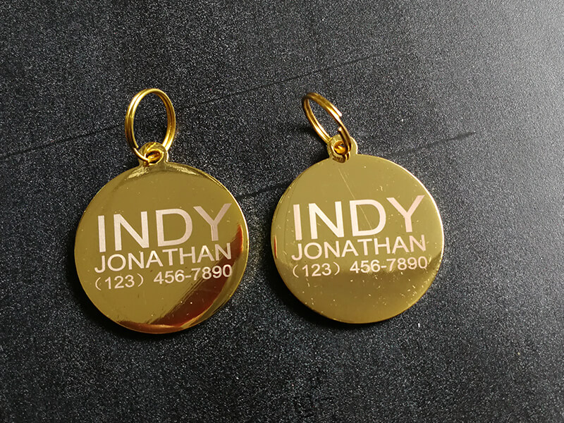 laser marking on metal pet ID tag with clear text engraving
